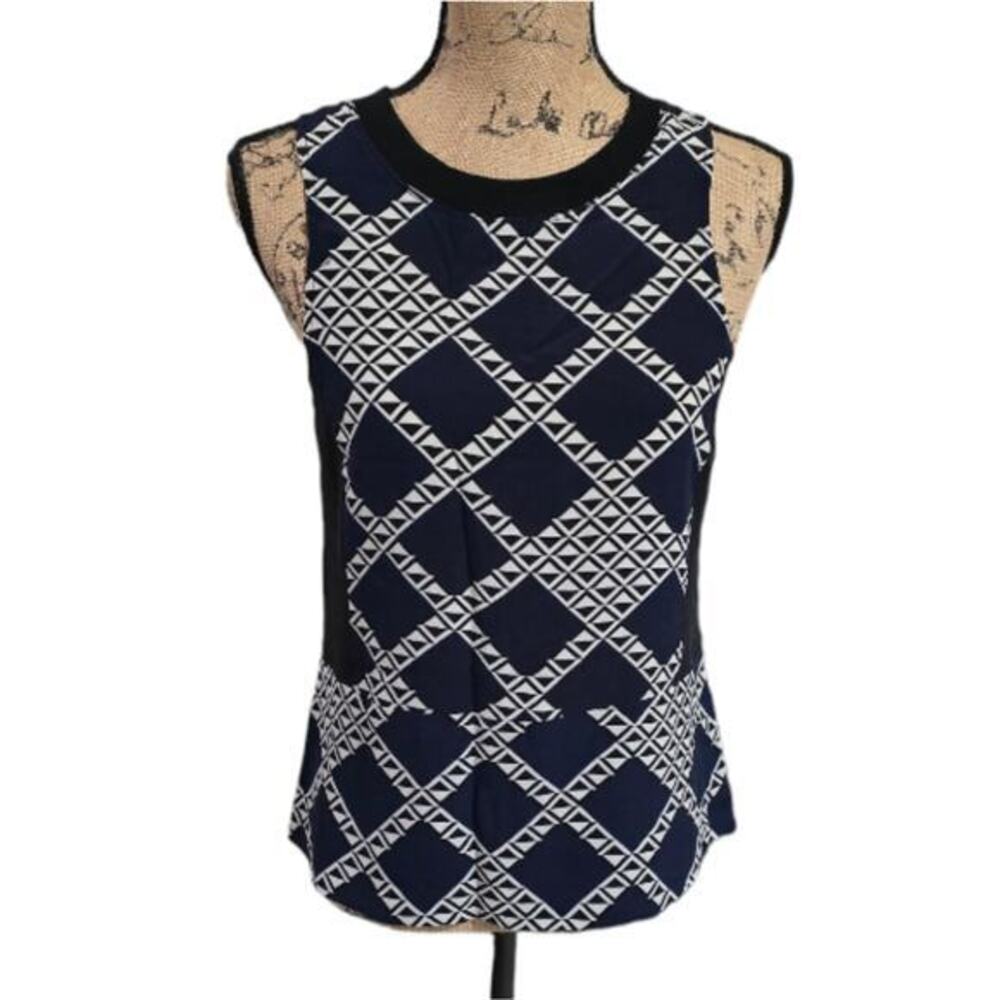 Trina Turk Black Blue and White Geometric Tank Top Size 4 Small